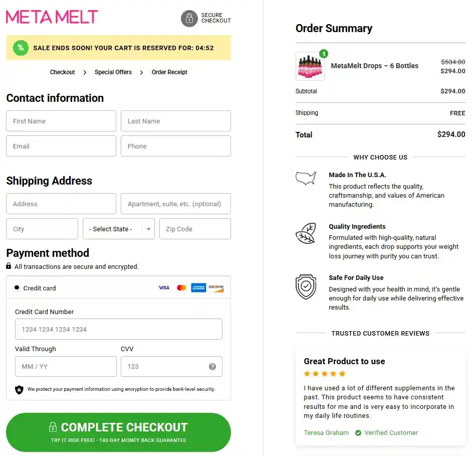 Meta Melt Order Page